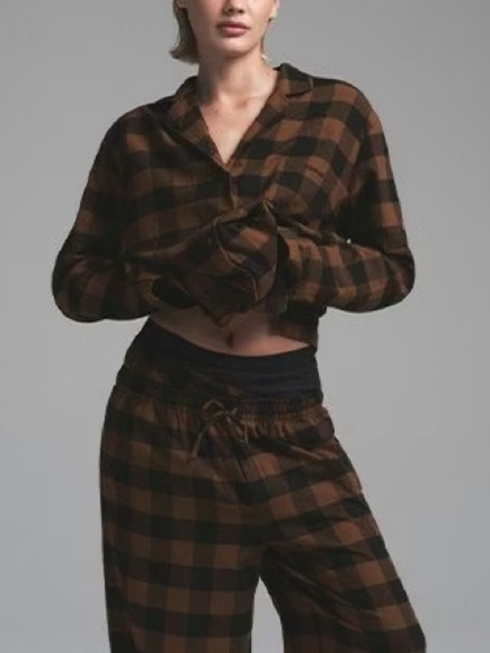 SKIMS Brown and Black Plaid Pajama Set